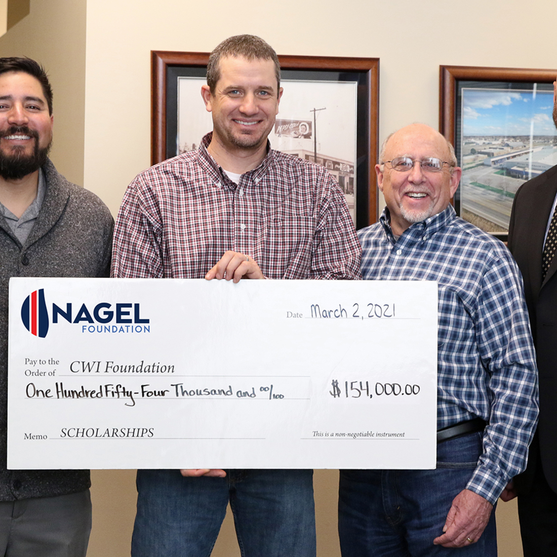 John F. Nagel Foundation check presentation to CWI Foundation