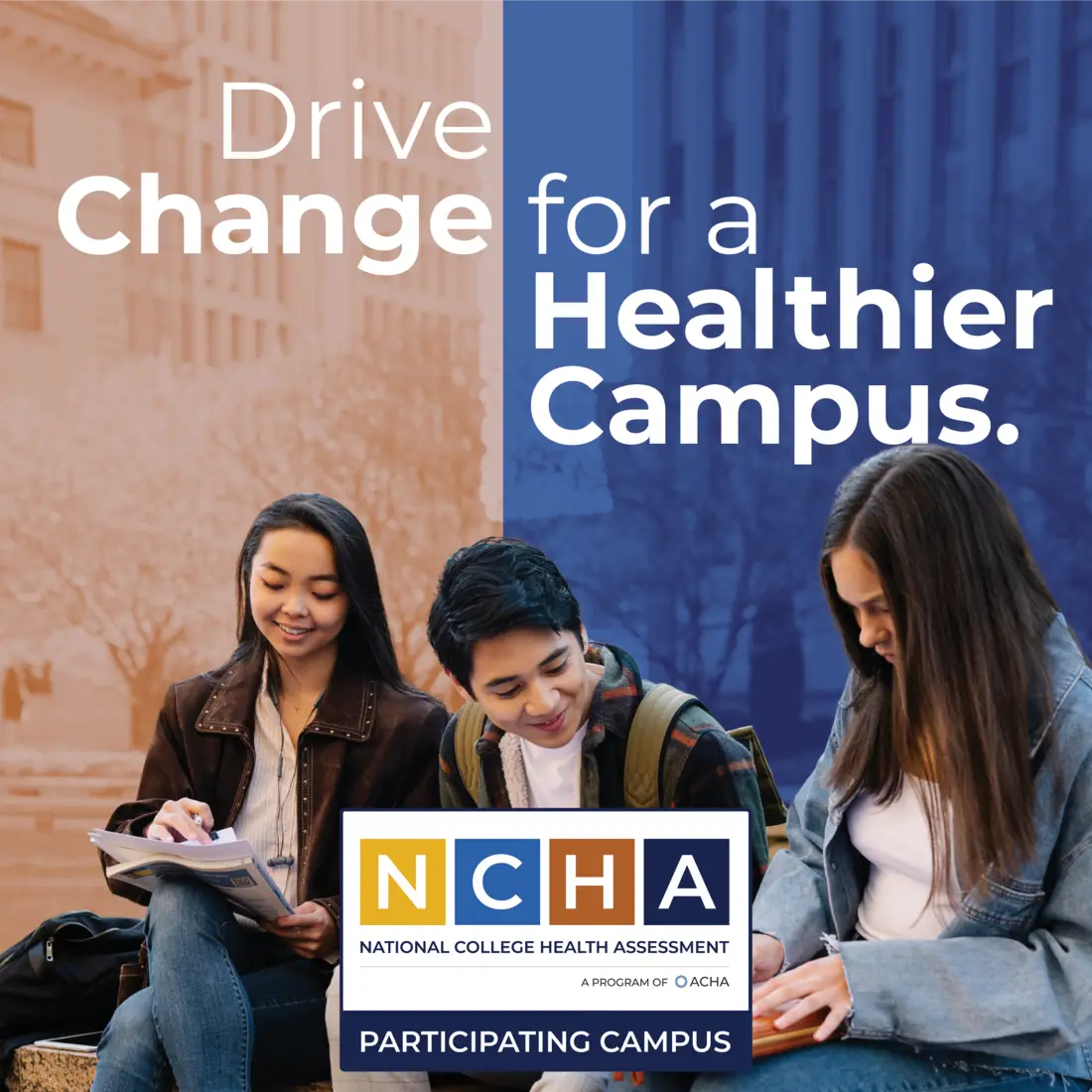 Three college students sit together outdoors, reading and writing