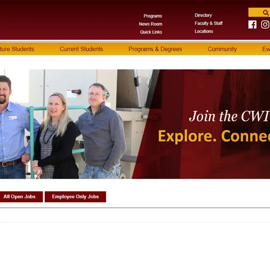 Screen shot of the new PageUp Careers at CWI page on the CWI Website