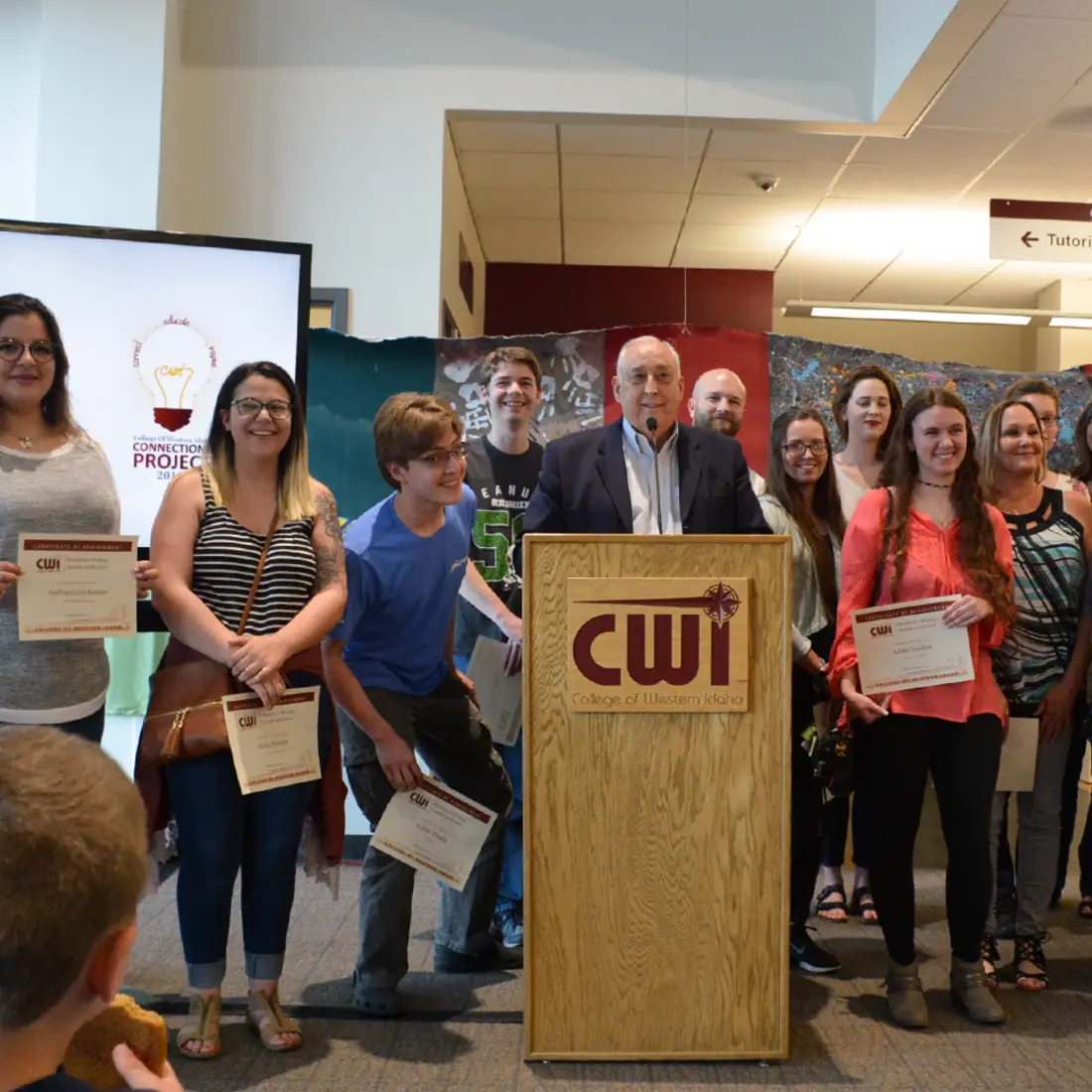 2019 President's Writing Award winners with President Glandon during the 2019 Connections Project