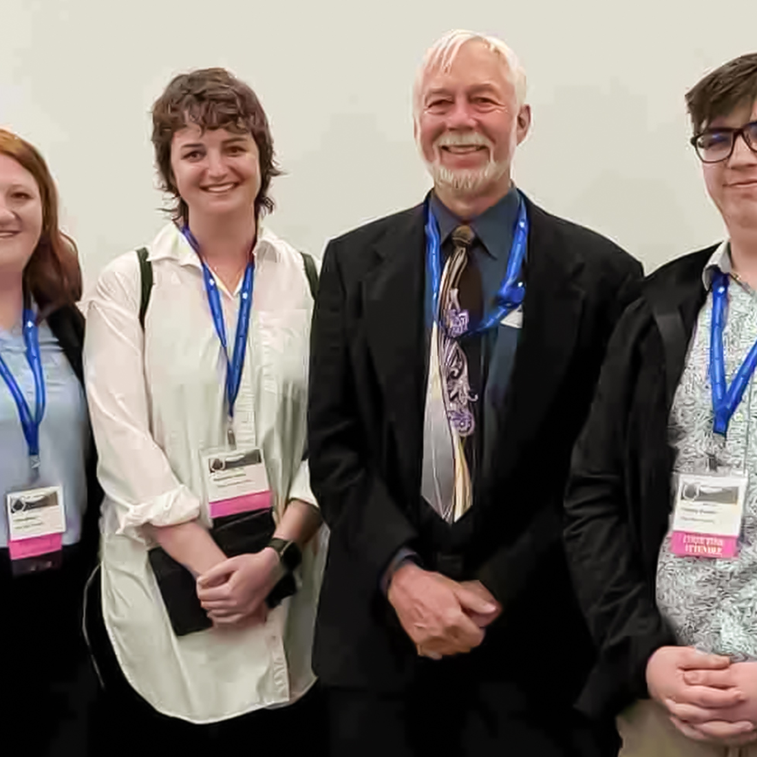 CWI students, Kylee Malouf, left, Mercedes Nelson, and Timothy Buckles with world-renowned social psychologist, Roy Baumeister. 