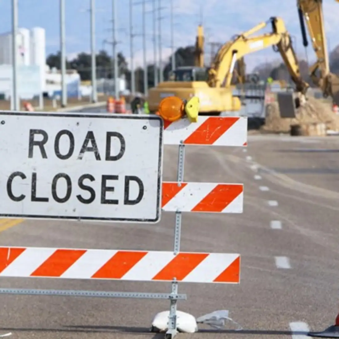 Road Closure sign and construction work near the intersection of Franklin and Star roads in Nampa