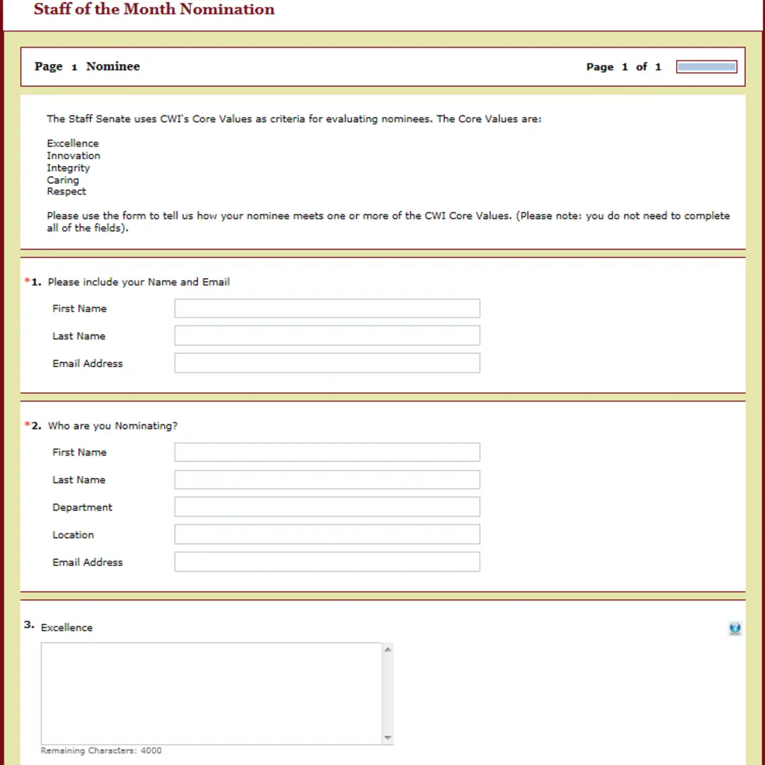 Staff senate nomination form