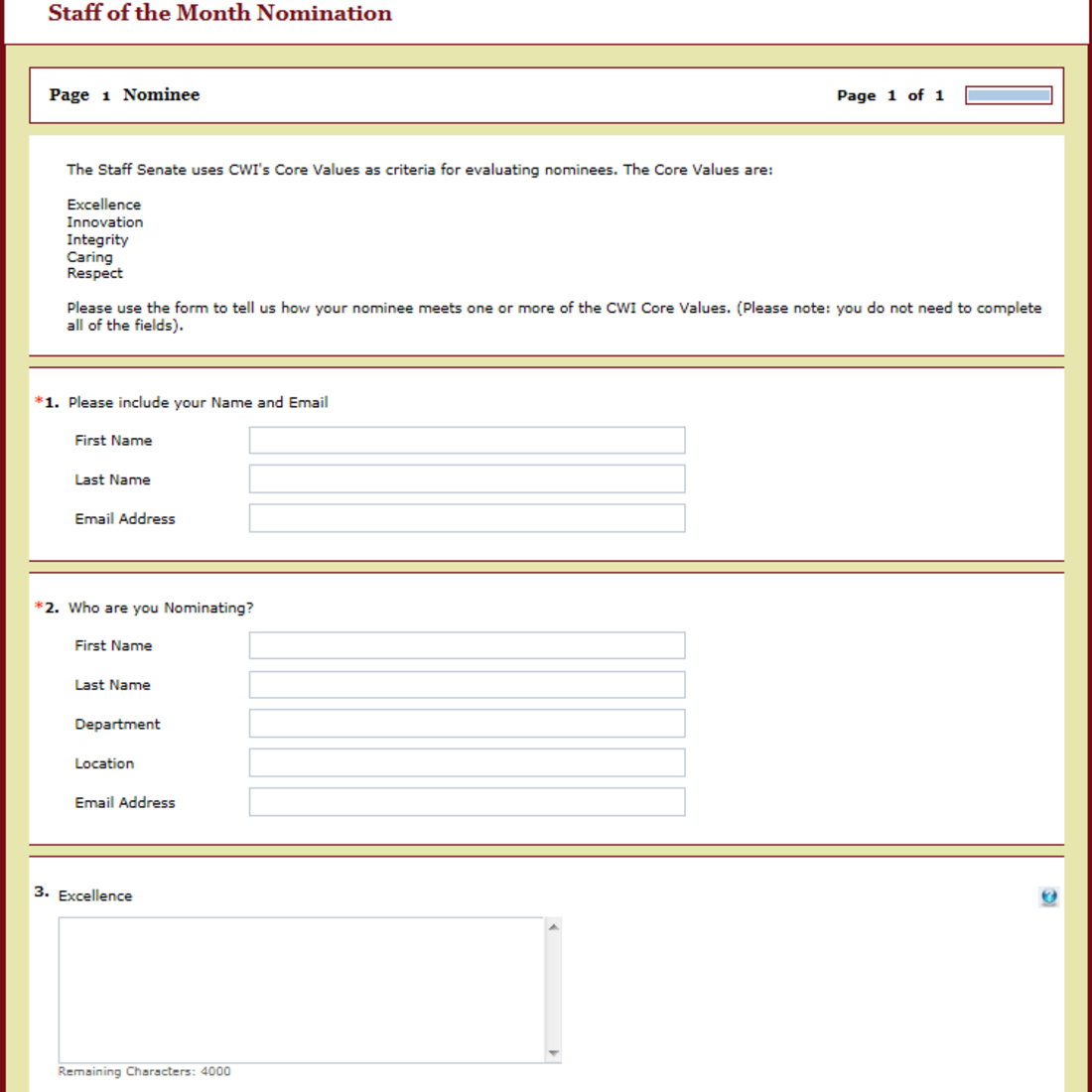 Staff senate nomination form