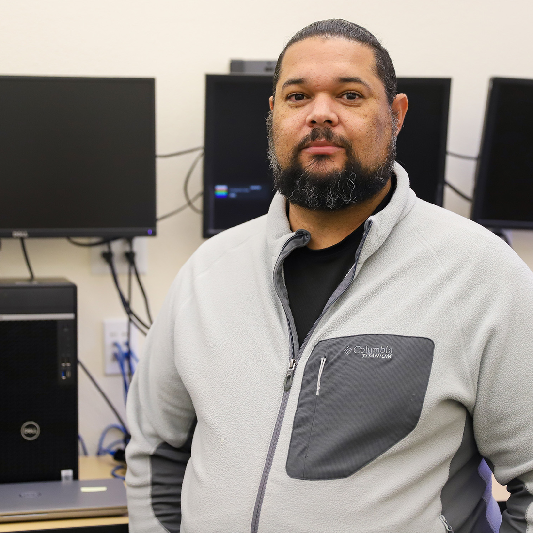 Student in front of computers