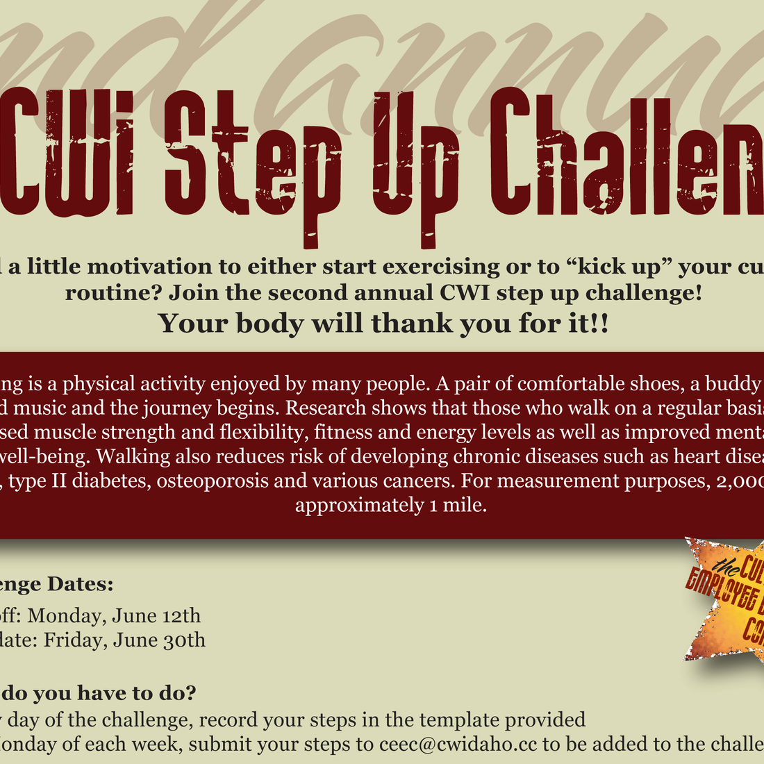 CWI Employee Step Up Challenge begins June 12!