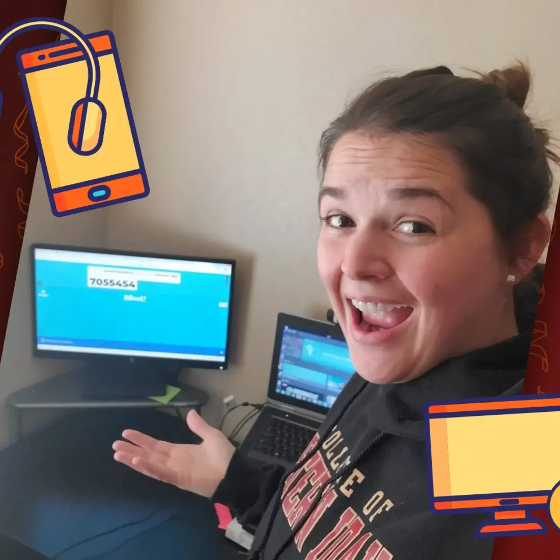 Amber Eubanks from Student Affairs getting ready to join a virtual event on her home computer.