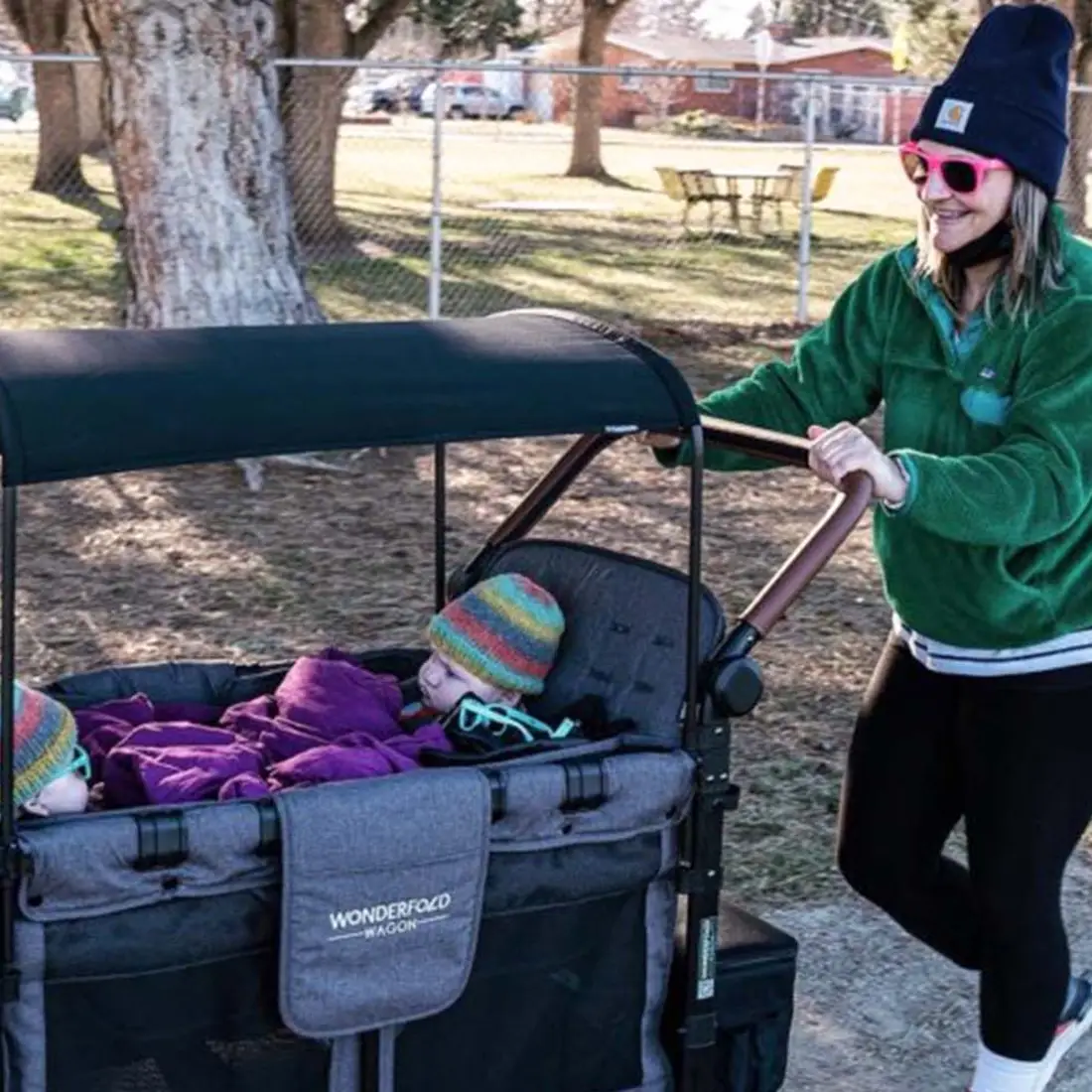 Walk Into Fall participant, Annie Estvold, walking her triplets.