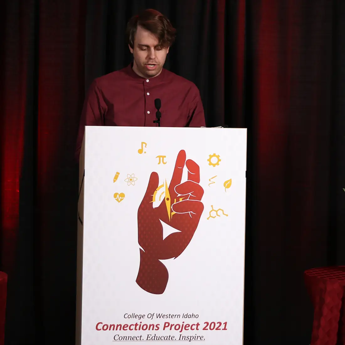 CWI student, Will Young, presenting the Connections Excellence Awards during the 2021 Connections Project event.