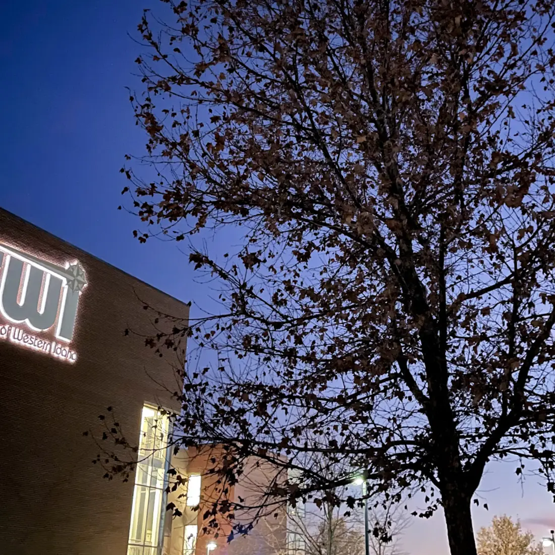 Nampa Campus Academic Building at dusk