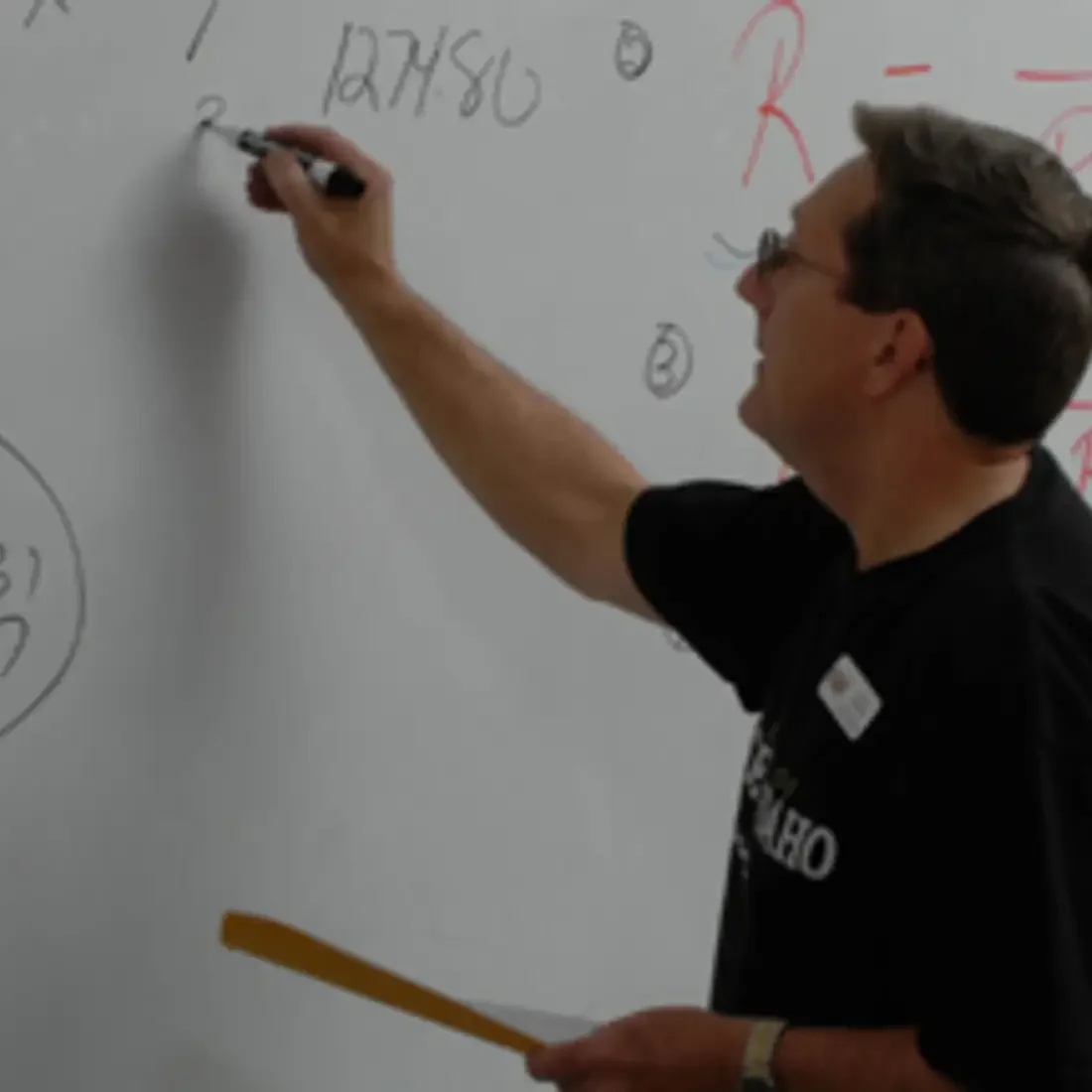 Instructor writing on white board