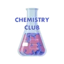 chemistry club text over a chemistry beaker filled with pink and purple liquid