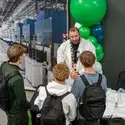 Micron employee talking to students