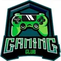 Gaming Club graphic featuring a game controller with the name of the club beneath in green and blue brand colors