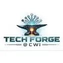 Tech Forge @ CWI logo featuring a metallic anvil with glowing orange and blue circuitry extending upward like a digital tree