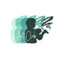 Different shades of a teal silhouette of bob ross with a paintbrush with the words art club on it
