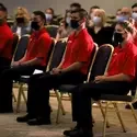 CWI Fire Service Technology graduates listen to Mark Niemeyer, Chief of the Boise Fire Department, during the ceremony.