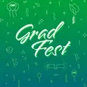 The words "Grad Fest" lay over a green and blue gradient graphic with balloons, diplomas, and other graduation icons.