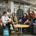 Group of students sitting in the Nampa Campus Micron Education Center lobby
