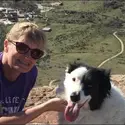 Kim Johanek on trail with her dog