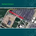 A map of campus that shows an upcoming road closure for construction