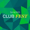Spring 2025 Club Fest with various shapes in different colors behind the text