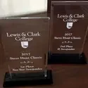 Speech and Debate trophies from Lewis & Clark College 2017