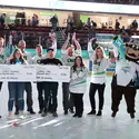 On-ice scholarship presentation during CWI Night at the Steelheads