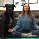 CWI employee next to their dog practicing yoga