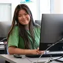 Student sitting at computer in lab