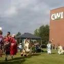 Idaho Indians participate in a traditional dance.