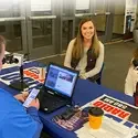 Kevin Miller talks with CWI Dual Credit Coordinator, Randi Smith, left, and Carol Crothers, Manager of the Math Solutions Center