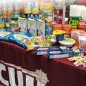 Table of food for CWI’s new Food For Thought Pantry