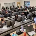 Students at computers in a classroom