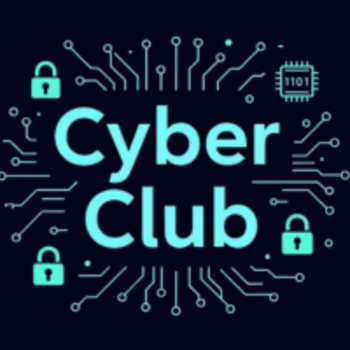 A lock with the words Cyber Club to the right of it, and a motherboard looking background in green.