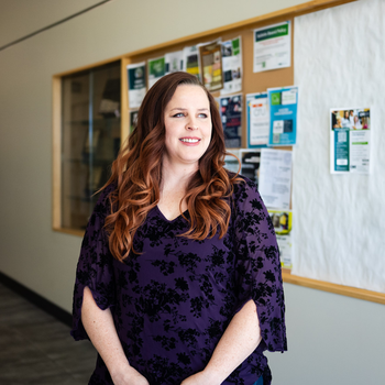 A student poses for a portrait.