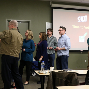 Brand champions discussing logo concepts