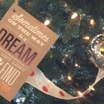 Christmas tree with Dream card and ornaments