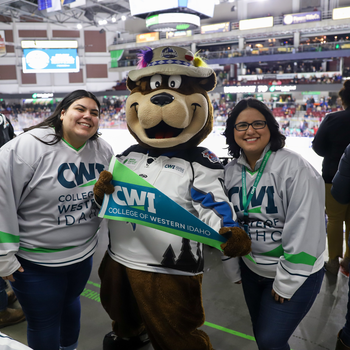 CWI students with Blue at the Steelheads game