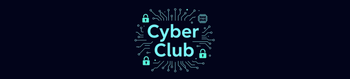 A lock with the words Cyber Club to the right of it, and a motherboard looking background in green.