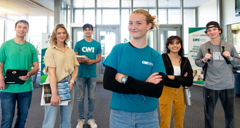 Students inside a campus building
