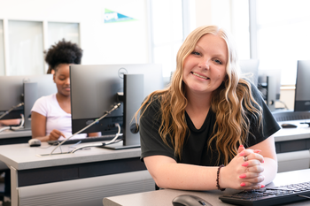 Student in a computer lab on campus