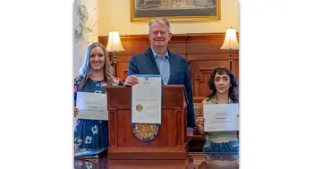 CWI student Alexandria Horner and CWI instructor Tami Porter with Gov. Brad Little