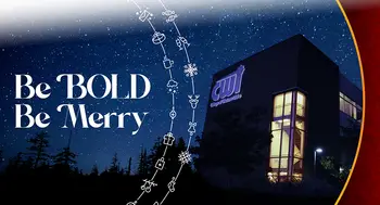 Be Bold, Be Merry text over photo of Nampa Campus Academic Building