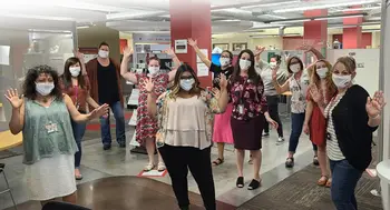 One Stop Student Services employees at the Nampa Campus Micron Education Center sporting their Be Safe, Be Mighty masks