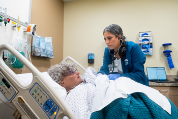 Nursing student in healthcare lab