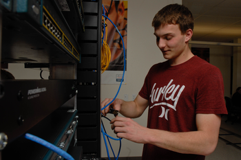 Student working on server