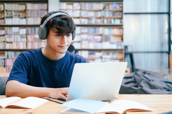 Student studying in library