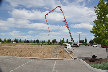 Concrete pump truck outside