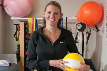 Person holding exercise ball